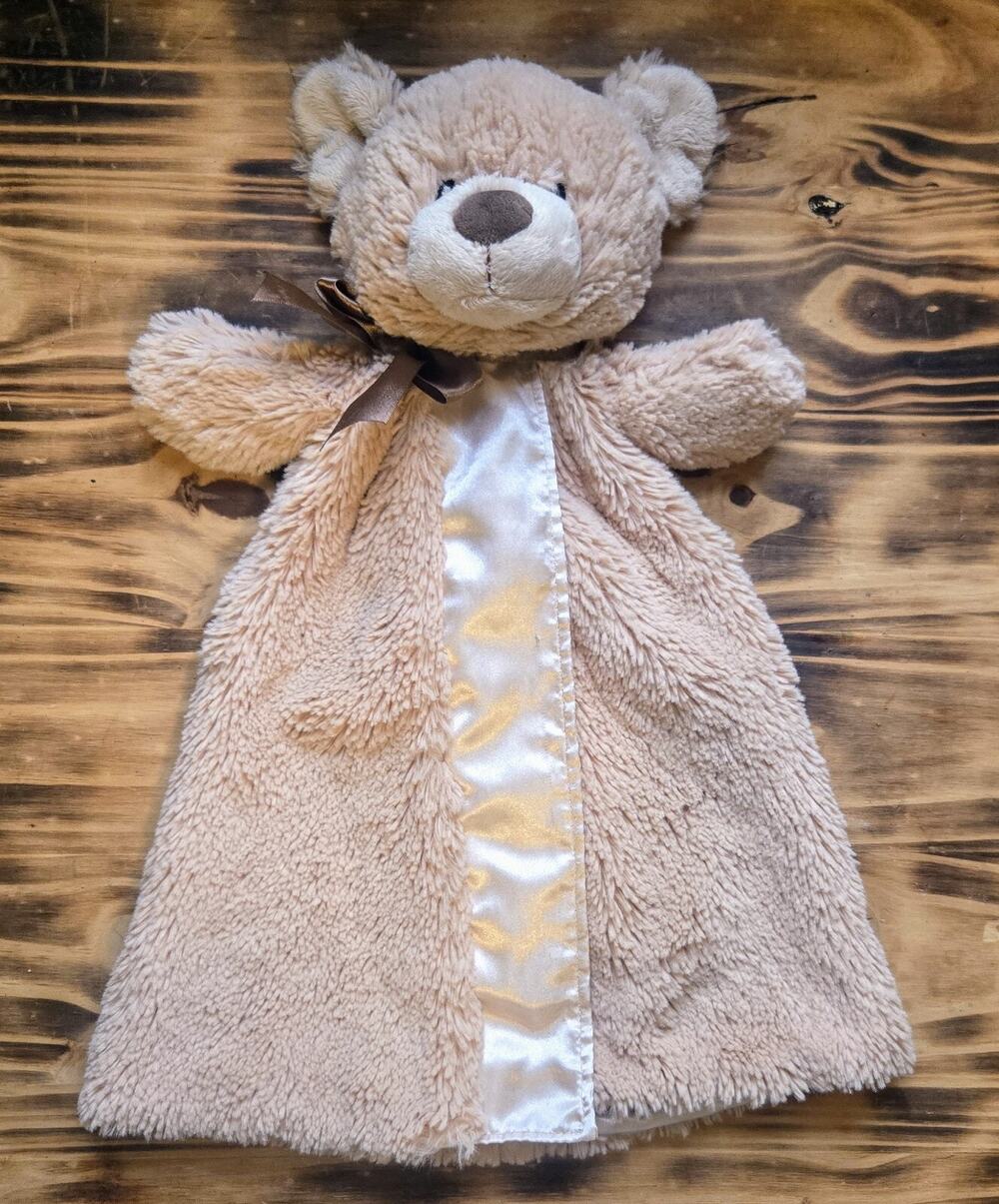 Gund Baby Lovey Plush Comfort Toy Tan Bear Satin Security Blanket Snuggler 17 In